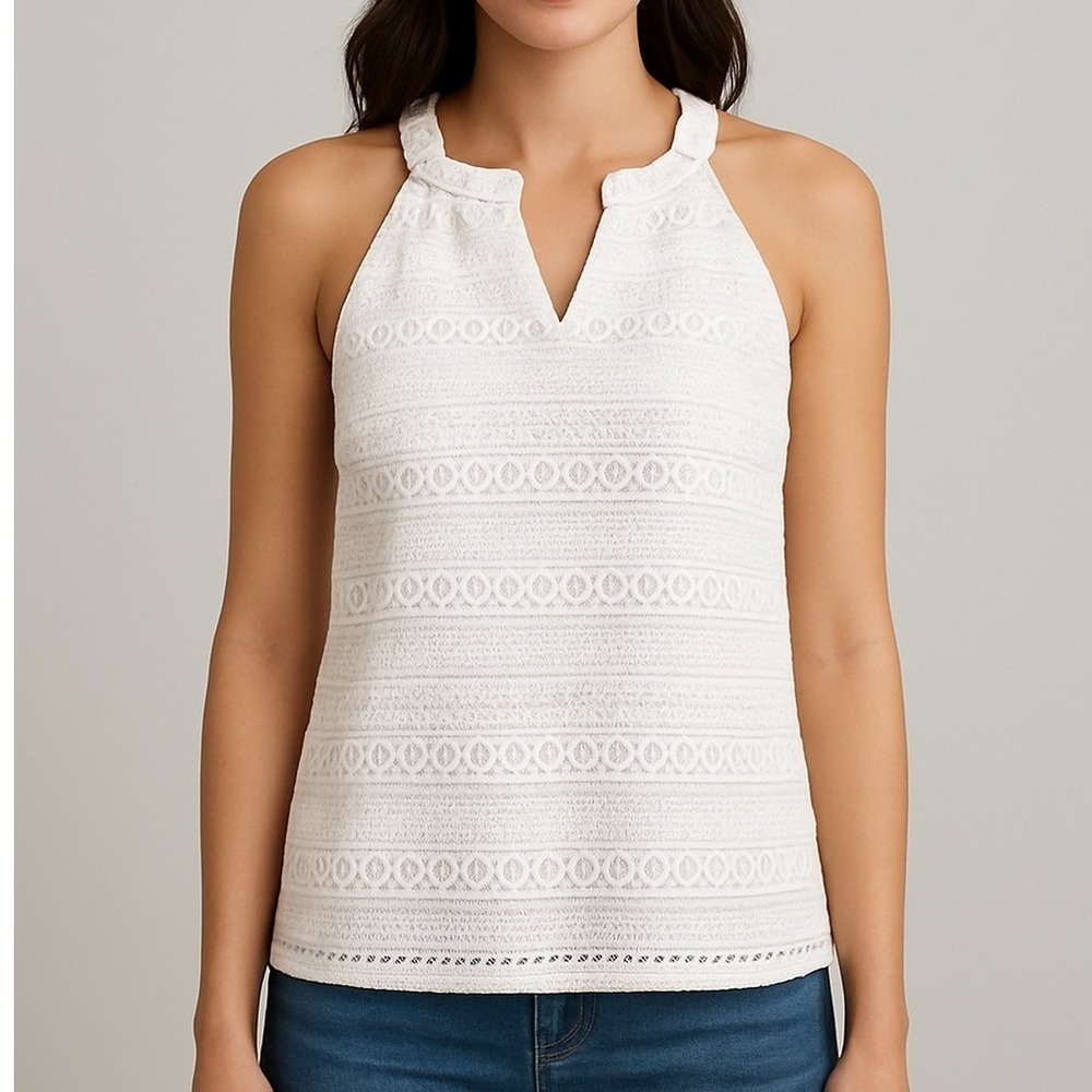 JONES STUDIO White Lace Halter Neck Sleeveless Tank Top Women's Size M